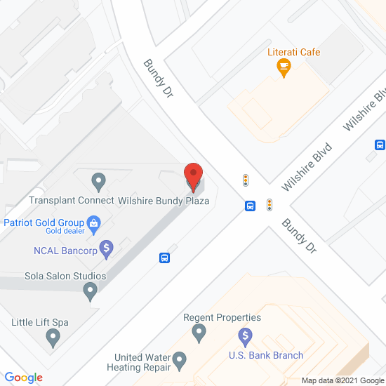A picture of google maps pin placed on Wilshire Bundy Plaza